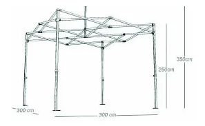 Schéma coté de l'Exo-Stand Light — 300×300 cm, hauteur 250/350 cm